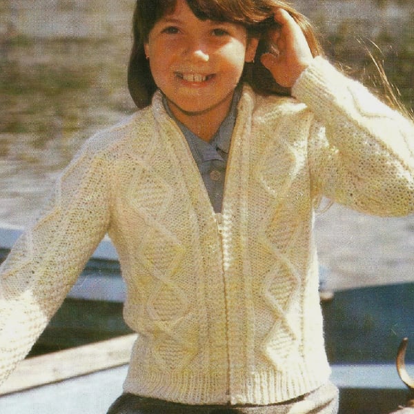 VINTAGE KNITTING PATTERN Girls Cabled Jacket