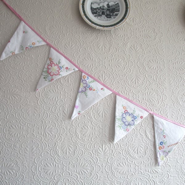 Vintage Embroidered Bunting  3m long