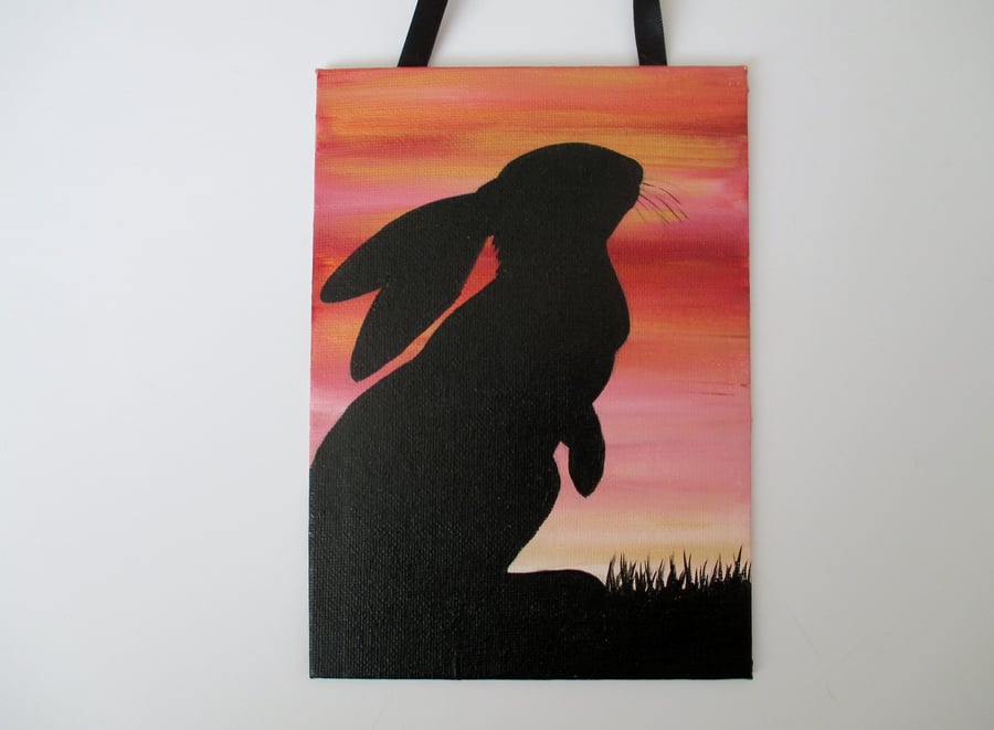Bunny Rabbit Silhouette Original Art Painting in Acrylics