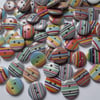 50 x 2-Hole Printed Wooden Buttons - 15mm - Round - Mixed Stripes 