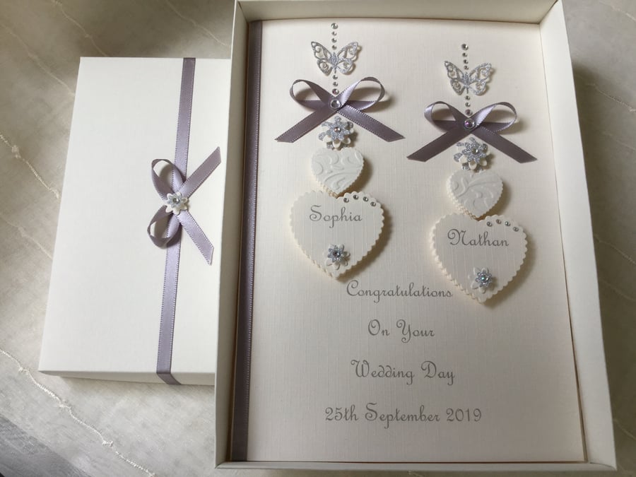 Personalised Handmade Wedding Day Card Ivory Boxed Son Daughter Engagement 