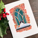 Tuxedo cat christmas card, black and white cat card, funny cat card
