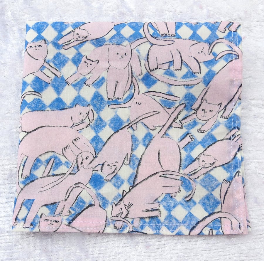 Liberty Tana Lawn handkerchief, ladies handkerchief, cats