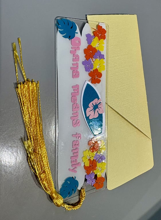 Handmade ‘Ohana Means Family’ Acrylic Bookmark – Tropical Floral Bookmark 