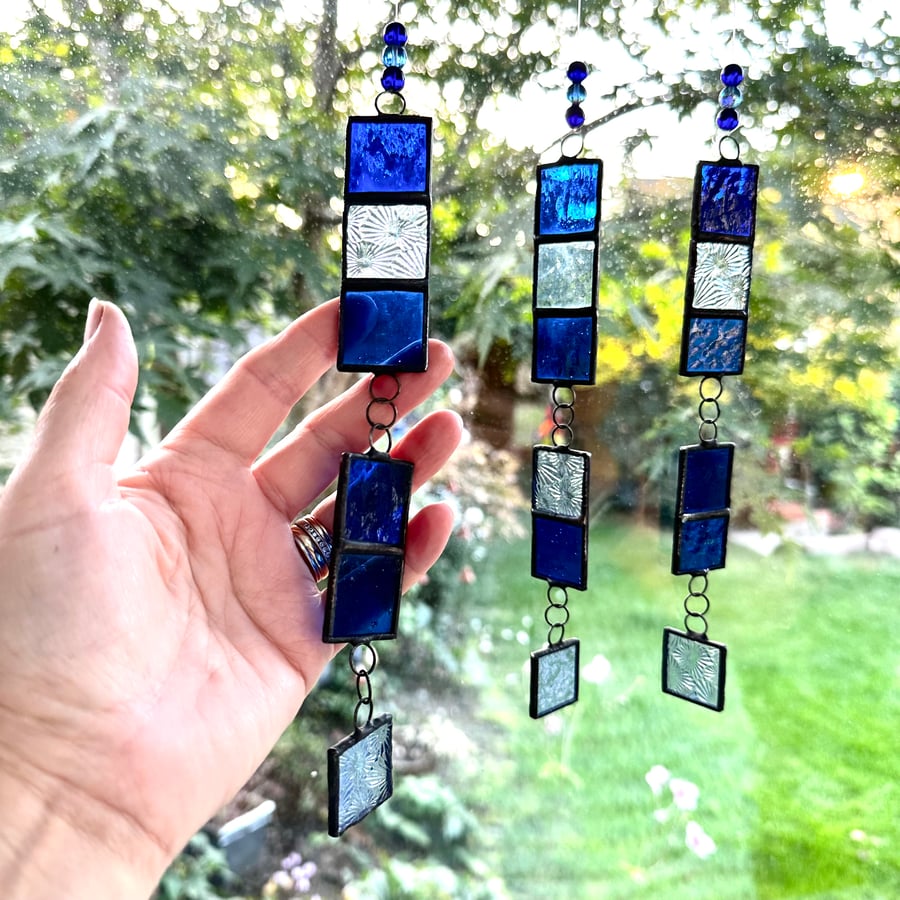 Stained Glass Window Hanger Suncatcher - Handmade Window Decoration - Blue