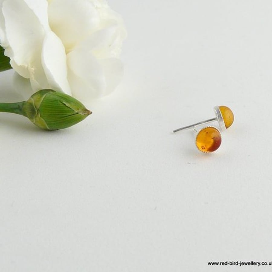 Teeny tiny amber and  sterling silver studs