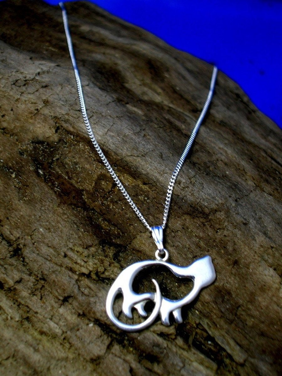 Art Nouveau Silver Cat Necklace, Celtic Cat Pendant, Handmade Cat necklace, Ster