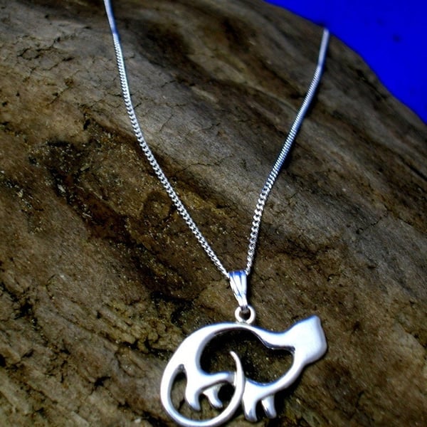 Art Nouveau Silver Cat Necklace, Celtic Cat Pendant, Handmade Cat necklace, Ster