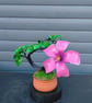 Wire Bonsai Sculpture – Pink Hibiscus Resin Flower, Botanical Art (19cm - Image 2