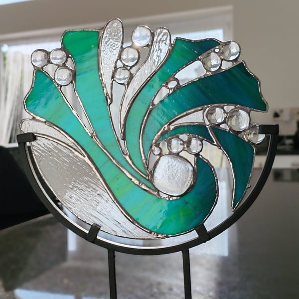 Copper foiled glass wave on metal stand