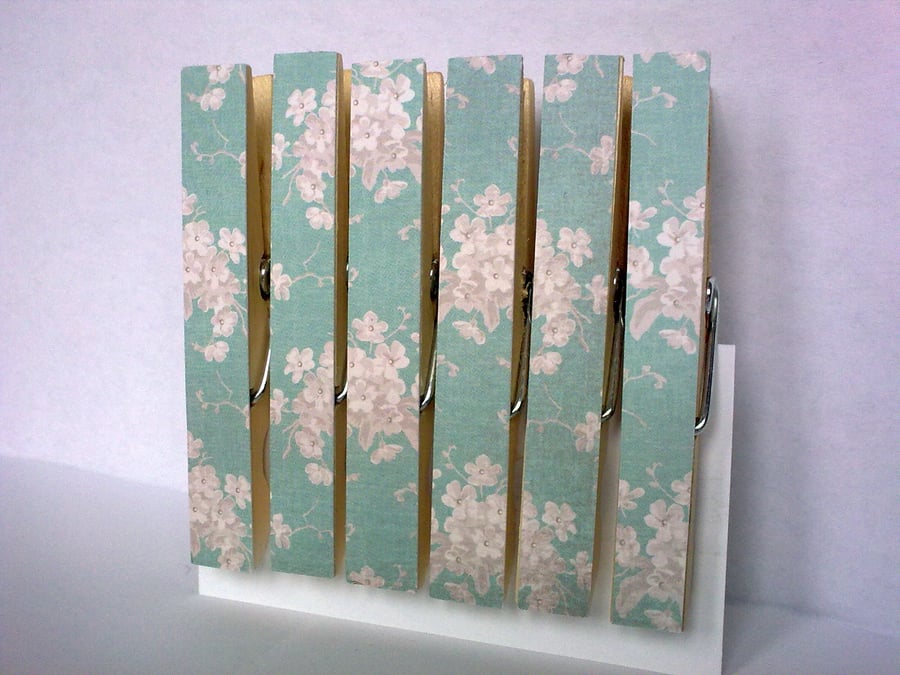 Tilda Clothespins Card Pegs Fridge Magnets Magnetic Teal Rose
