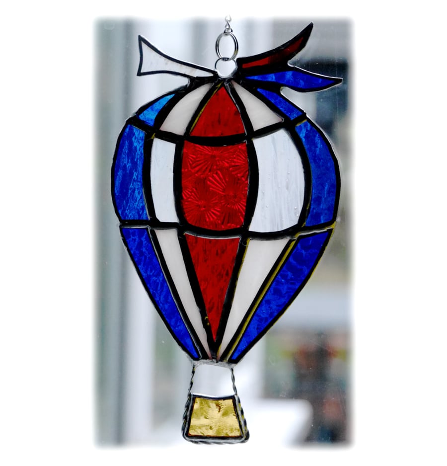  Hot Air Balloon Stained Glass Suncatcher 005 Red White Blue