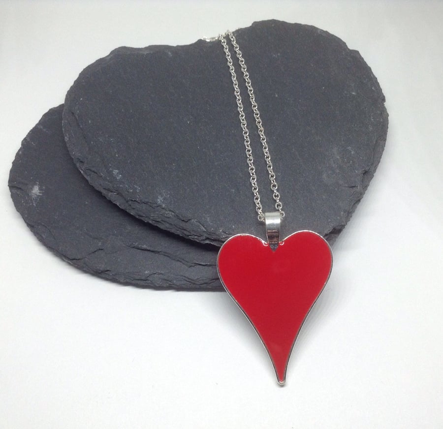 Red Heart Necklace, Resin Heart Pendant