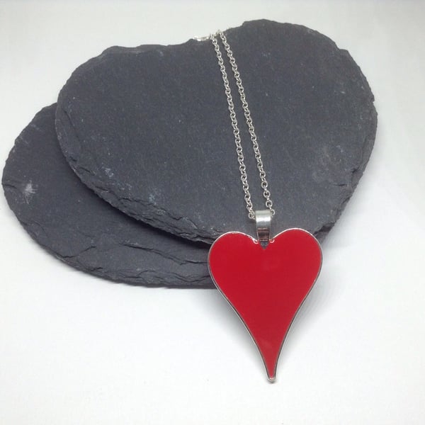 Red Heart Necklace, Resin Heart Pendant