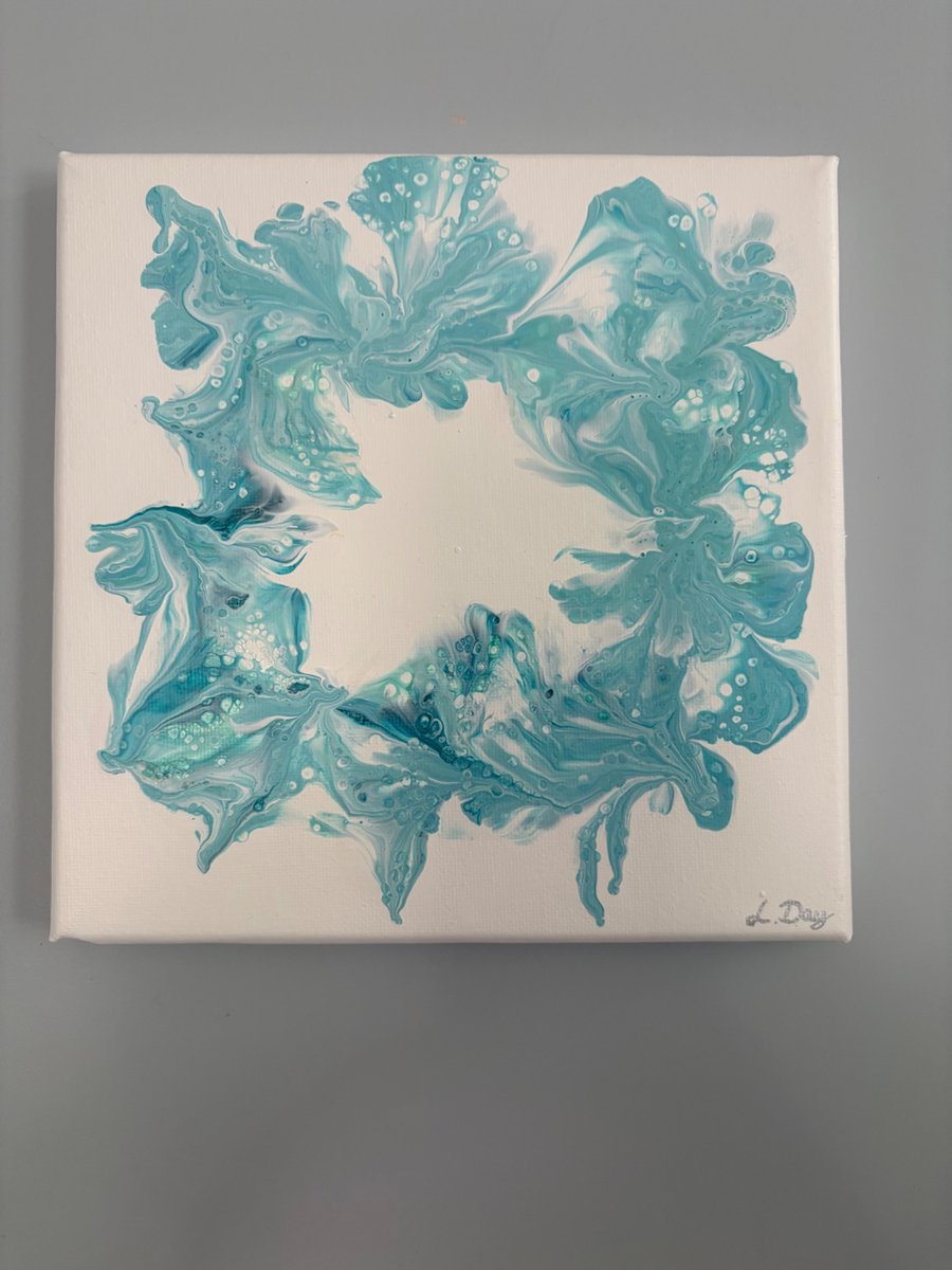 Original abstract acrylic wall art -aqua bloom