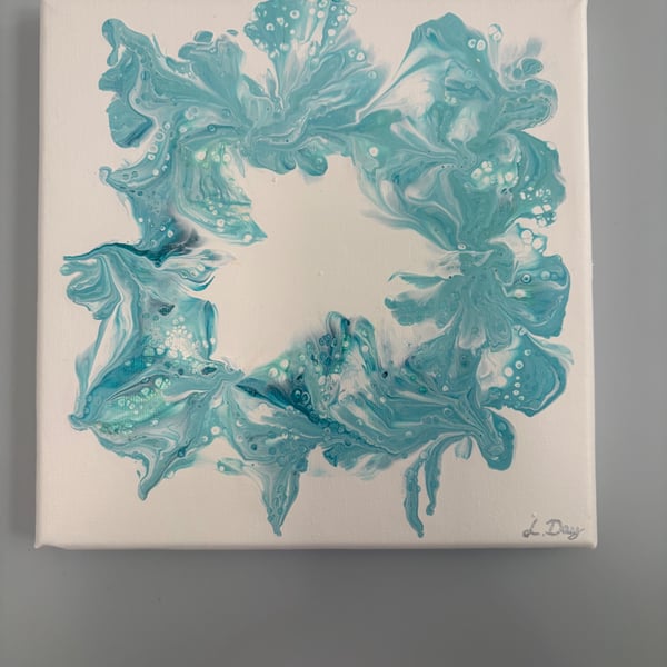 Original abstract acrylic wall art -aqua bloom