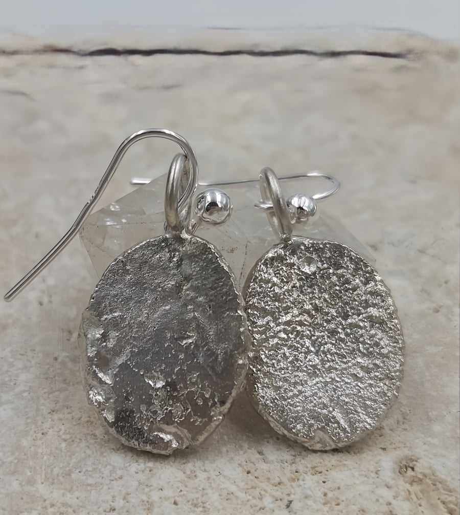 Hand Forged Sterling Silver Dangle Earrings – Molten Texture, Artisan Jewellery