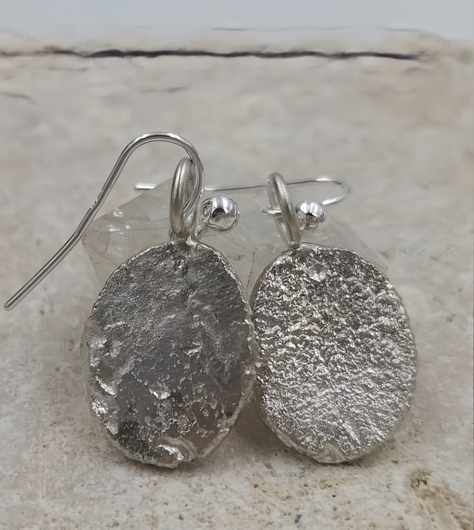Hand Forged Sterling Silver Dangle Earrings – Molten Texture, Artisan Jewellery