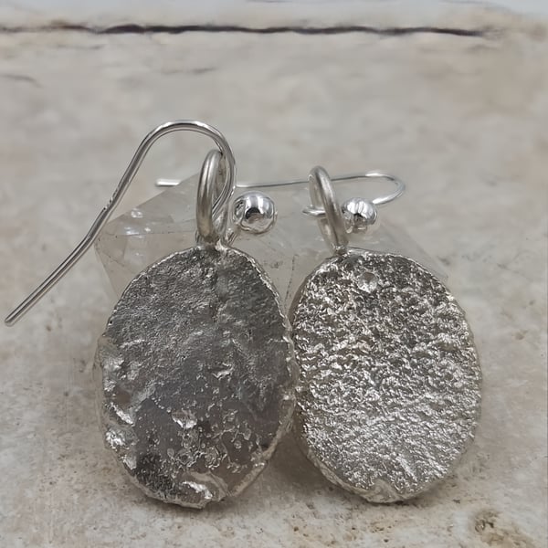 Hand Forged Sterling Silver Dangle Earrings – Molten Texture, Artisan Jewellery