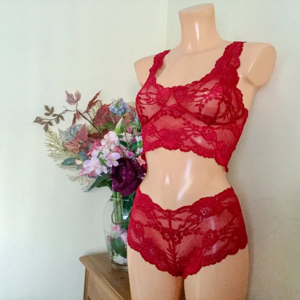 balconette bralette , in hand dyed lace , rose tones ,from Fidditchdesigns 