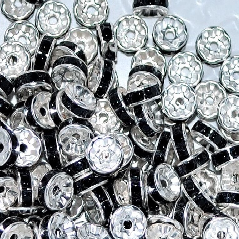 100pcs 6, 8 mm Black Rhinestone Rondelle Spacer Beads for DIY Handcraft or Jewel