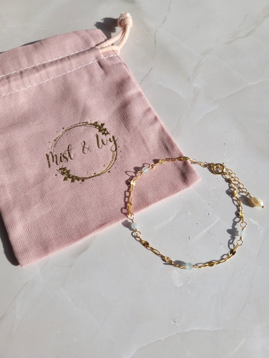 Gold Filled Chain Bracelet with Aquamarine