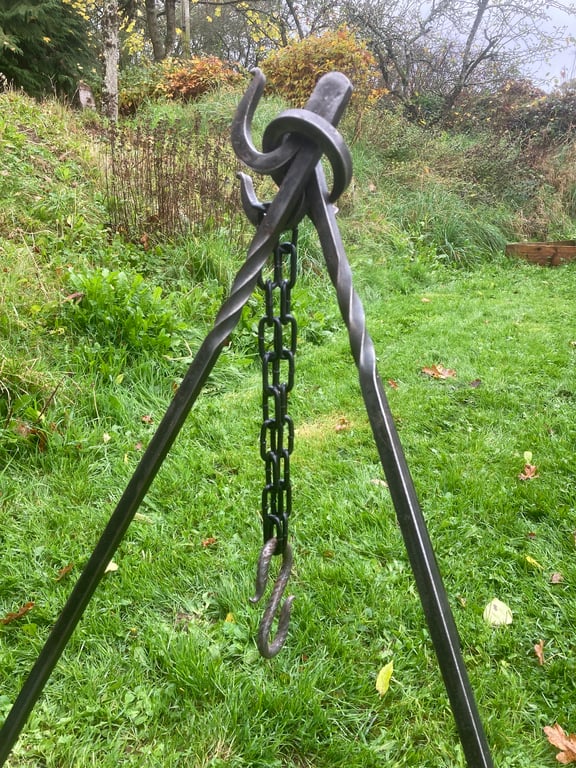 Campfire Tripod and Pot Stand - handforged steel with a traditional twist