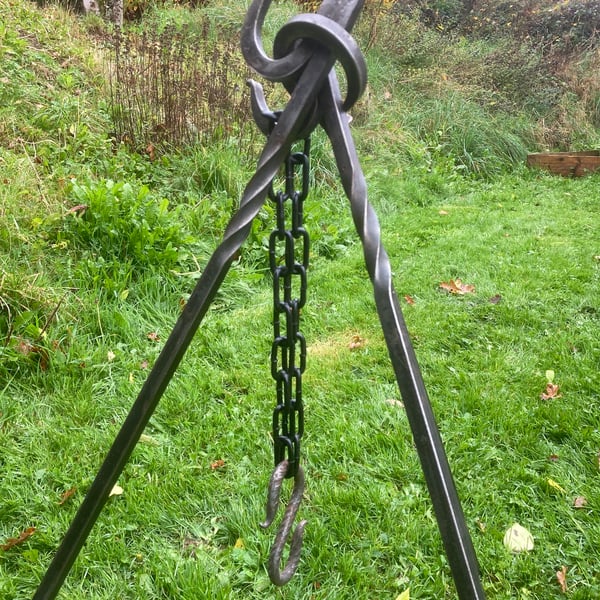 Campfire Tripod and Pot Stand - handforged steel with a traditional twist