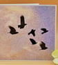 Blank Greetings Card, Crows flying in a Pearl Pink Evening sky, no message. 