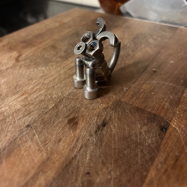 Handmade Welded Nut and Bolt dog art sculpture 