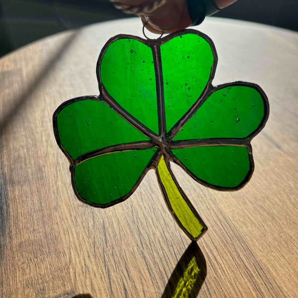 St Patricks Shamrock in vivid green stained glass