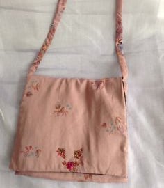 PInk floral  and birds cotton messenger bag