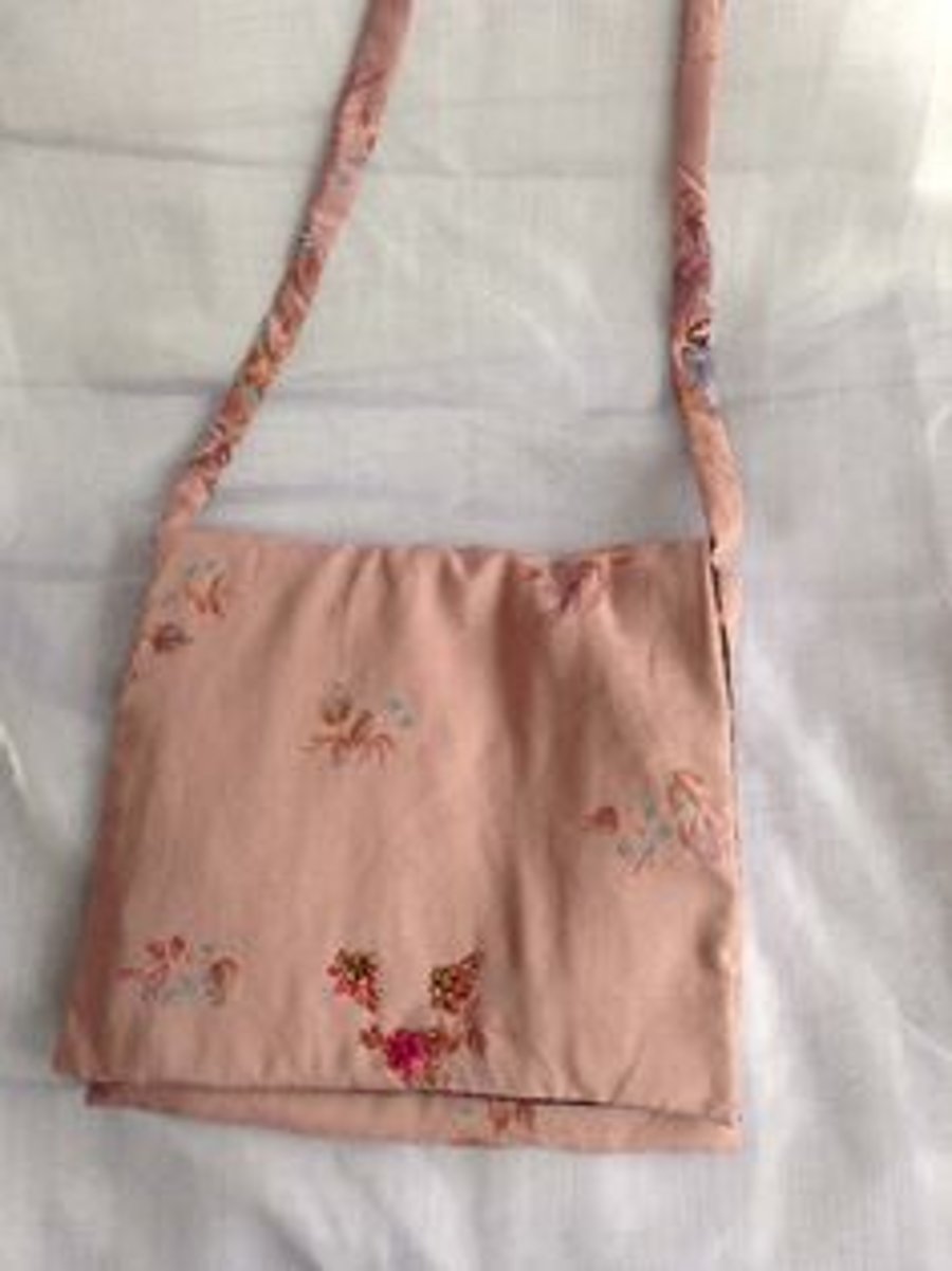 PInk floral  and birds cotton messenger bag