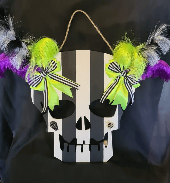 Gorgeous Large Skull Wall Hanger - Stripey with bows