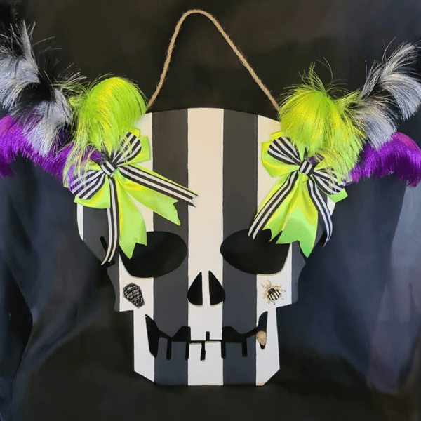Gorgeous Large Skull Wall Hanger - Stripey with bows