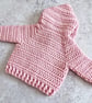 Pink Newborn Crochet Teddy Bear Cardigan with Hood – Handmade Gift - Image 4
