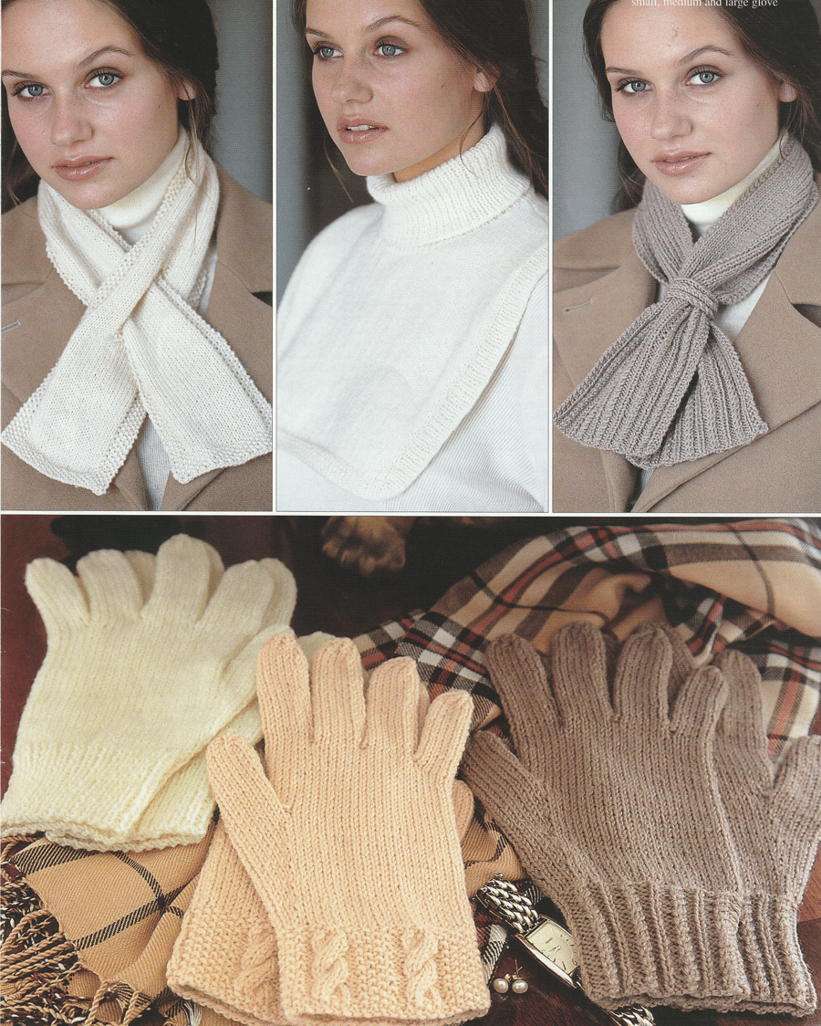 VINTAGE KNITTING PATTERN Short Scarves and Gloves