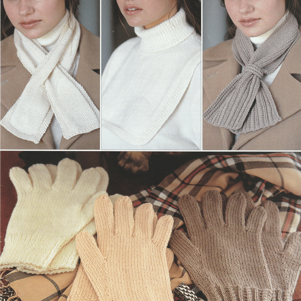 VINTAGE KNITTING PATTERN Short Scarves and Gloves