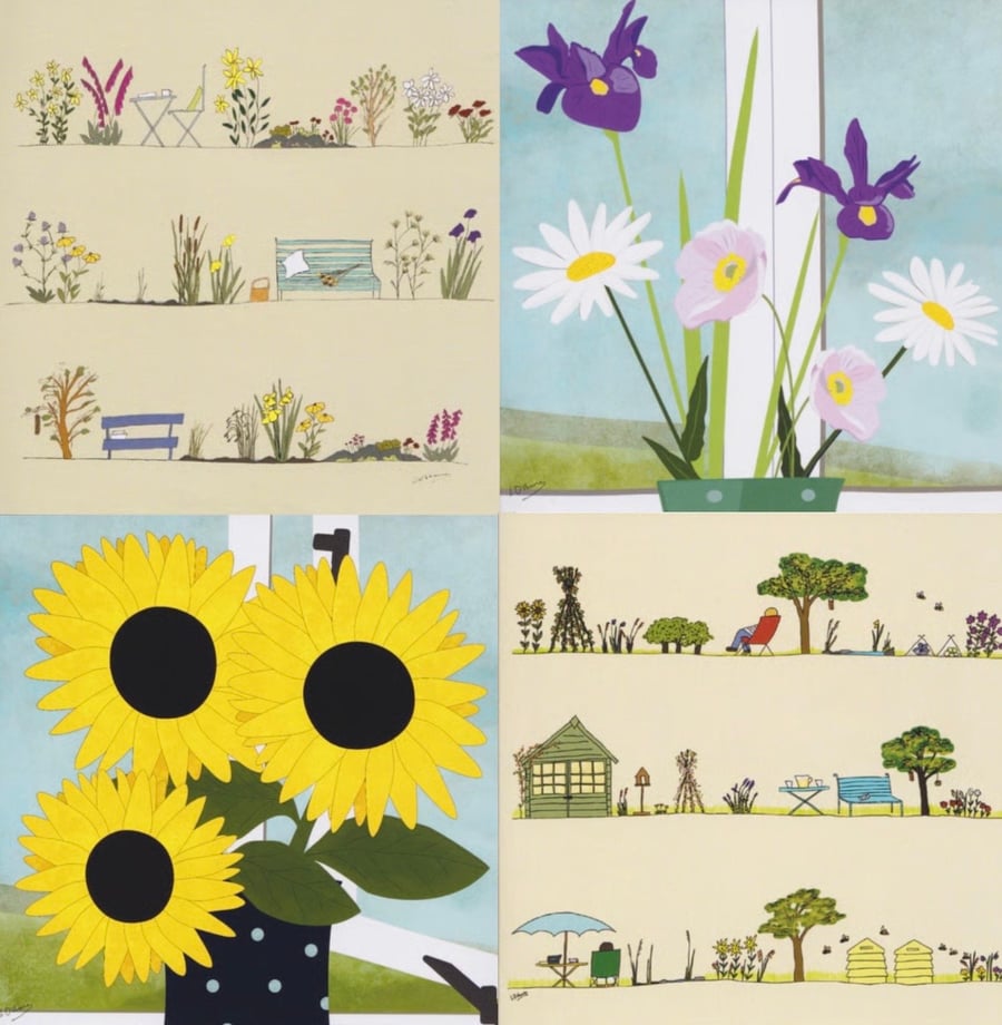 Greetings cards - flowers and gardens - pack of 4