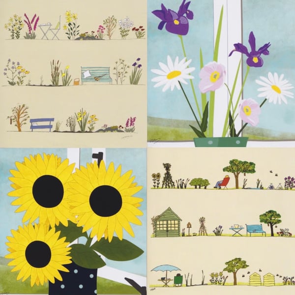 Greetings cards - flowers and gardens - pack of 4