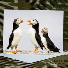 Exclusive Handmade Puffin Chat Greetings Card on Archive Photo Paper