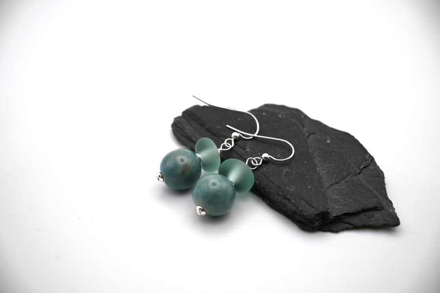 green ceramic and glass sphere earrings