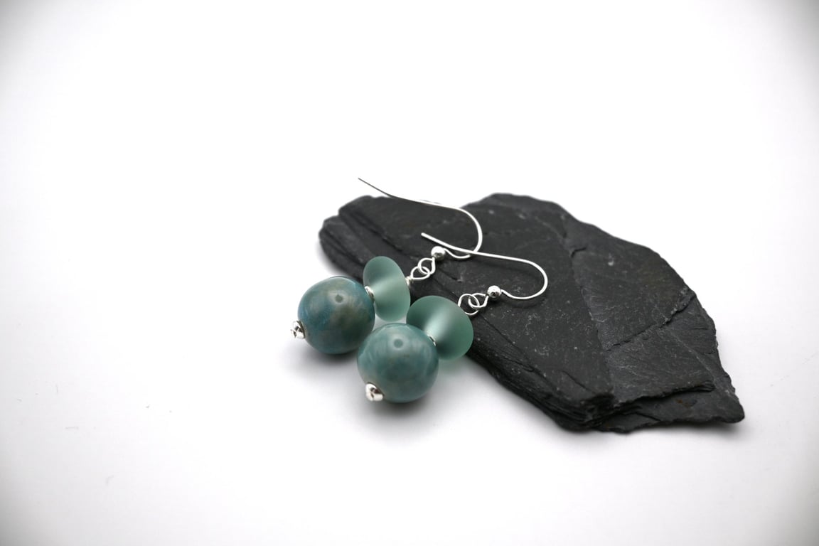 green ceramic and glass sphere earrings