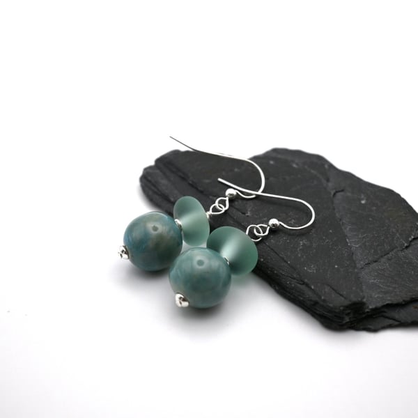 green ceramic and glass sphere earrings
