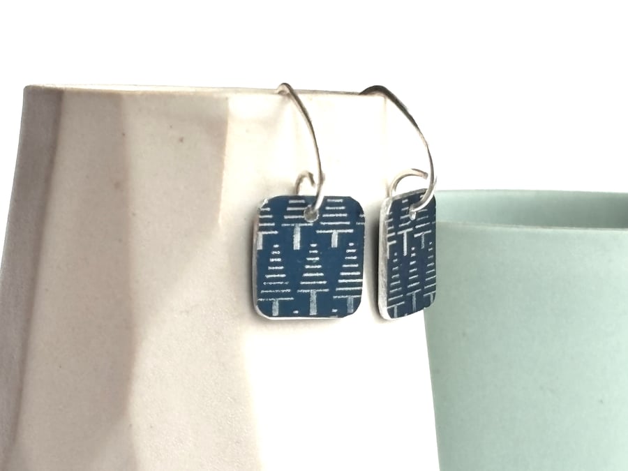 Navy blue square drop earrings