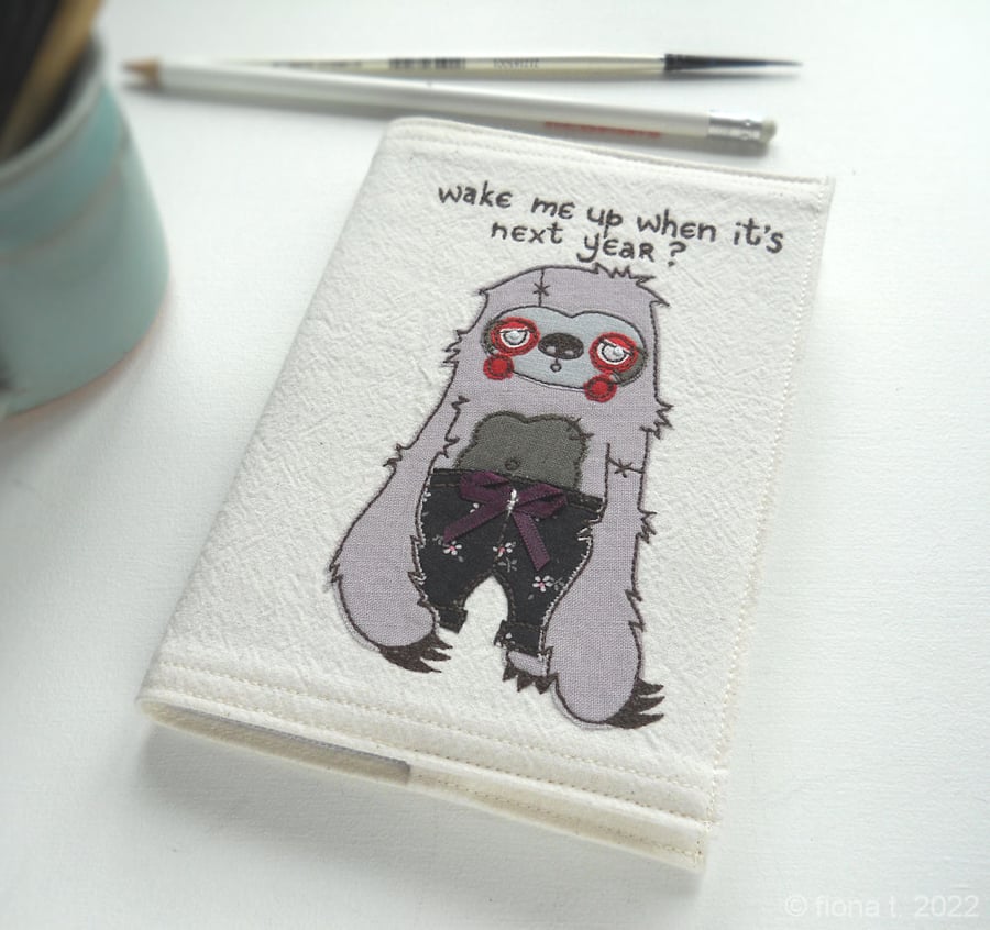 freehand embroidered zombie sloth in pyjamas notebook sketchbook A6