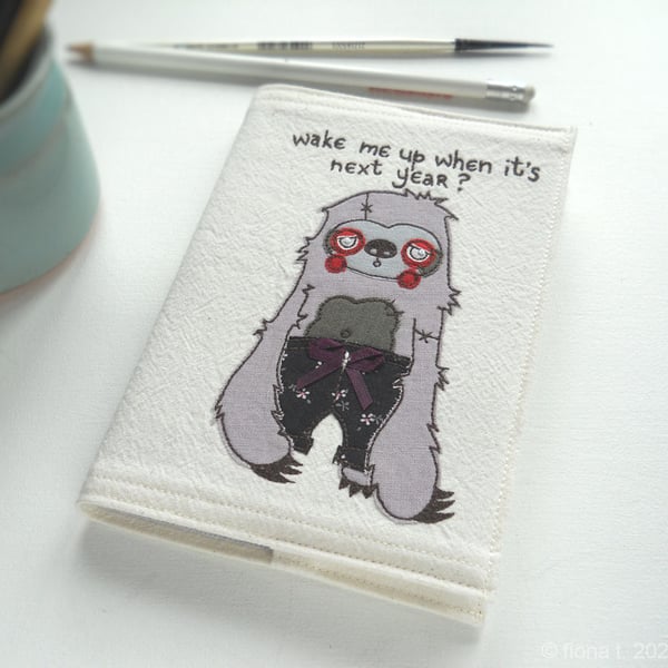 freehand embroidered zombie sloth in pyjamas notebook sketchbook A6