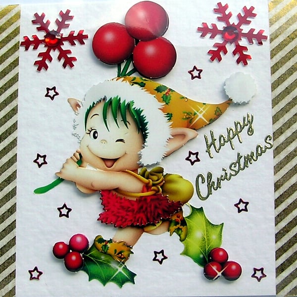 Happy Christmas Hand Crafted Decoupage Christmas Card - Happy Christmas 2959