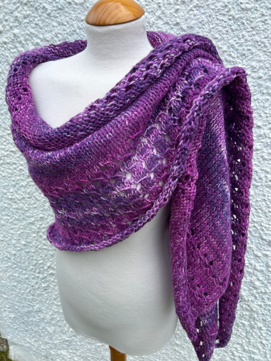 Lilacs in Bloom Merino Mohair Wool Handknitted Textured Lace Shawl Wrap