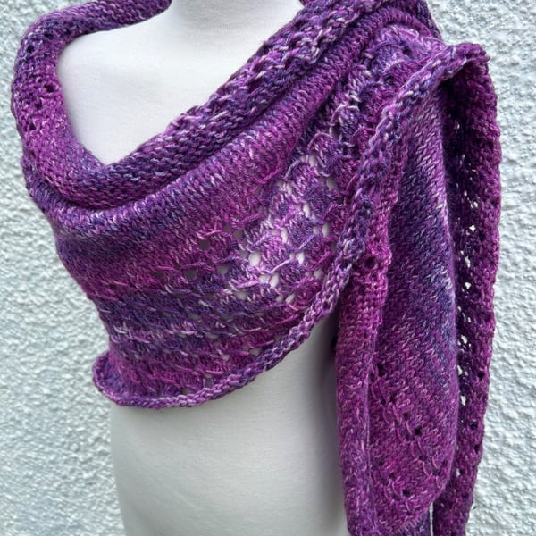 Lilacs in Bloom Merino Mohair Wool Handknitted Textured Lace Shawl Wrap
